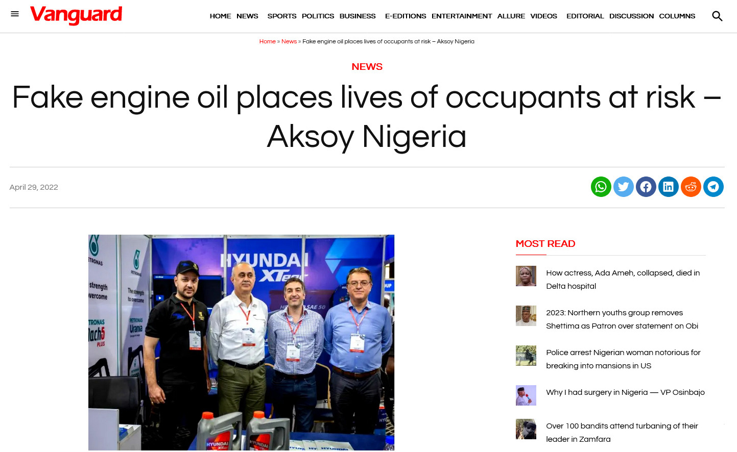 Fake Engine Oil Places Lives of Occupants at Risk – Aksoy Nigeria